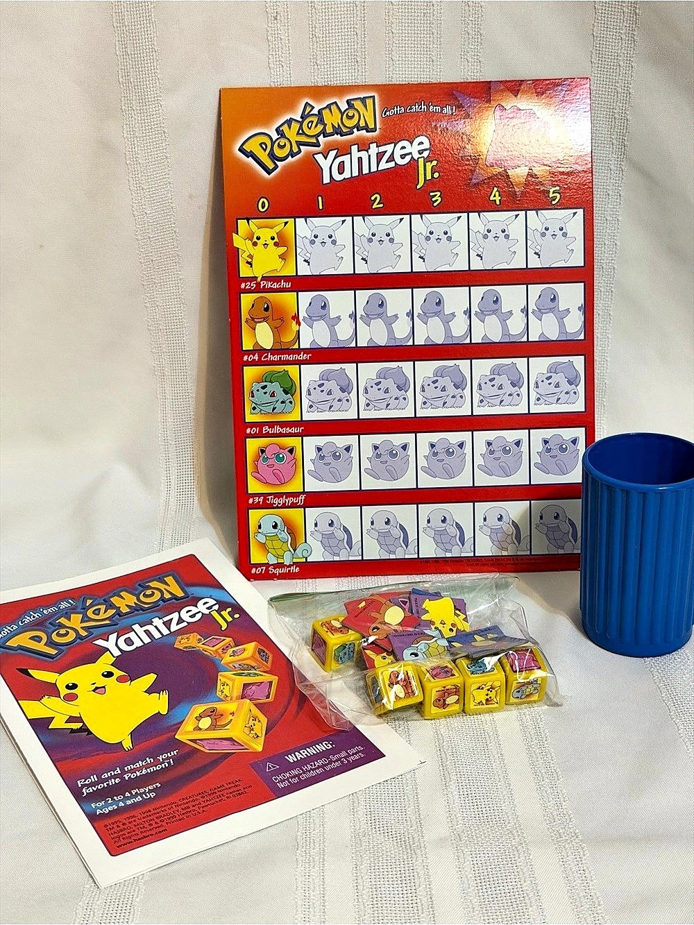 1999 Pokemon Yahtzee Jr. *COMPLETE IN BOX* Hasbro Dice Game Pikachu Jigglypuff